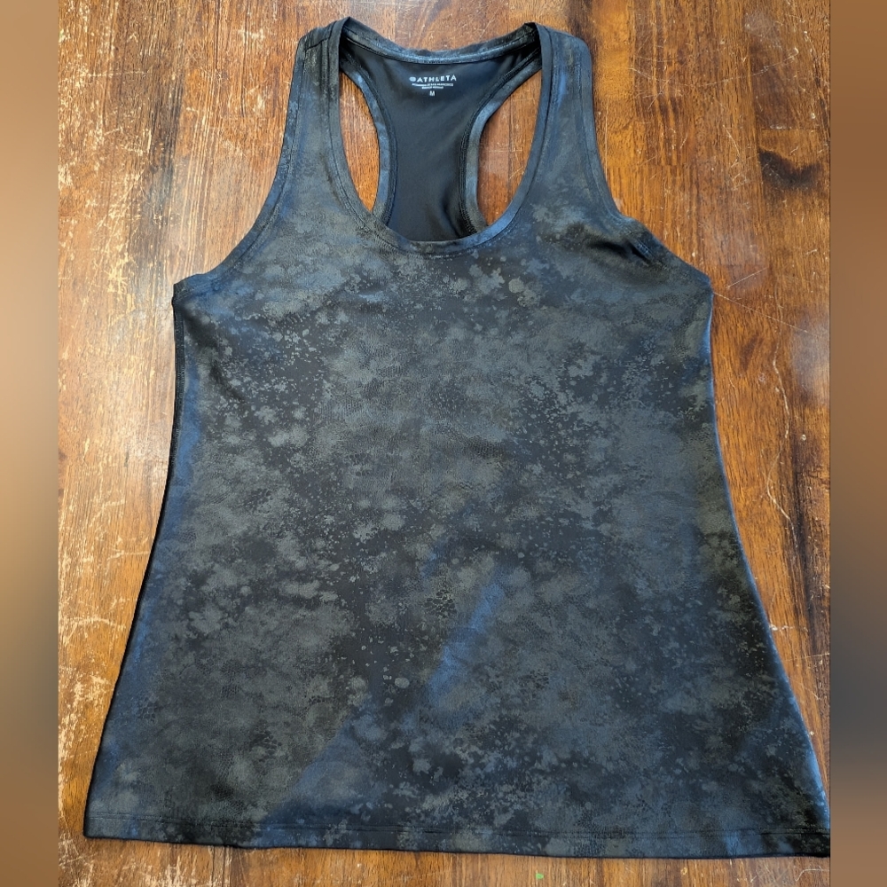 Athleta Shanti Misty Lace Print Tank Top Womens Size M Black Silver Athleisure - Picture 1 of 7